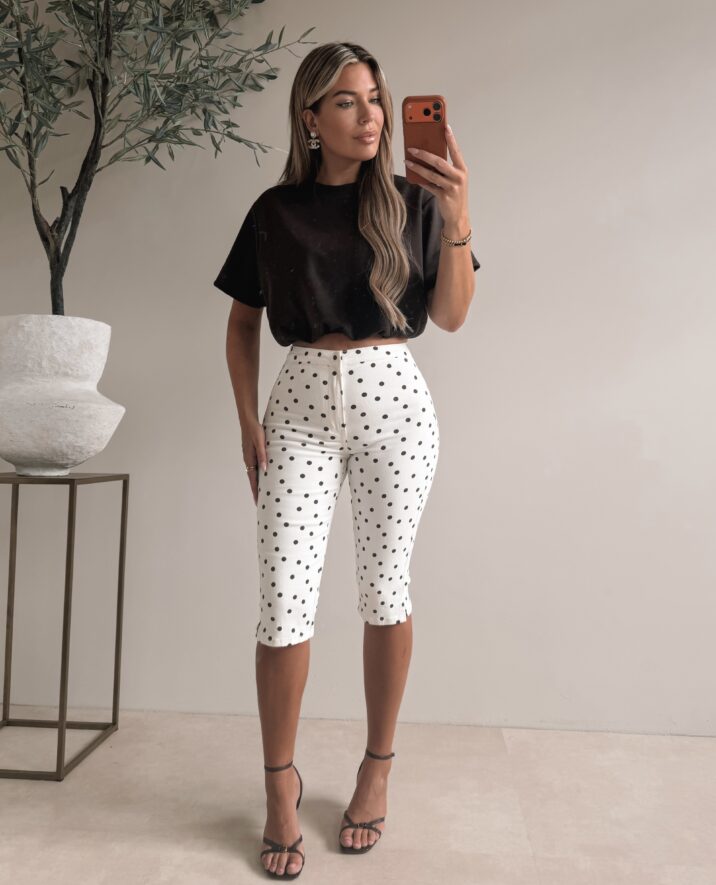 Polkadot Capri Pants - White