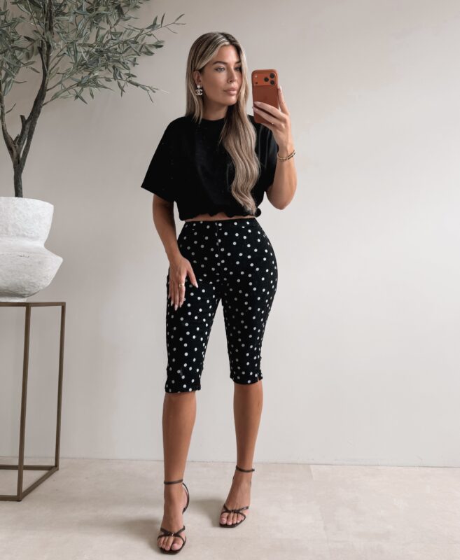 Polkadot Capri Pants - Black