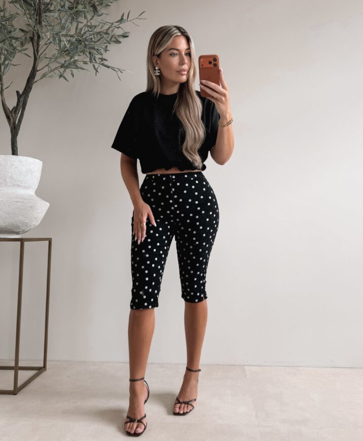 Polkadot Capri Pants - Black