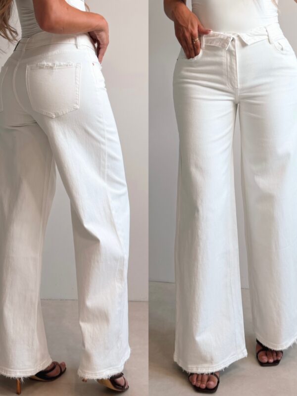 Folded waist wide leg jeans - White