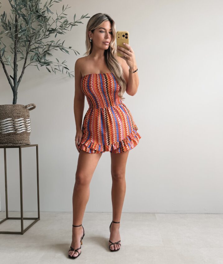 Offshoulder Zigzag Jumpsuit - Orange