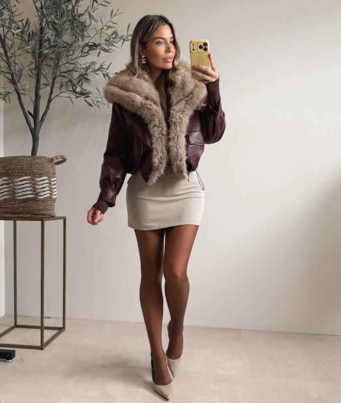 Cardi jacket with Faux fur - Bordeaux