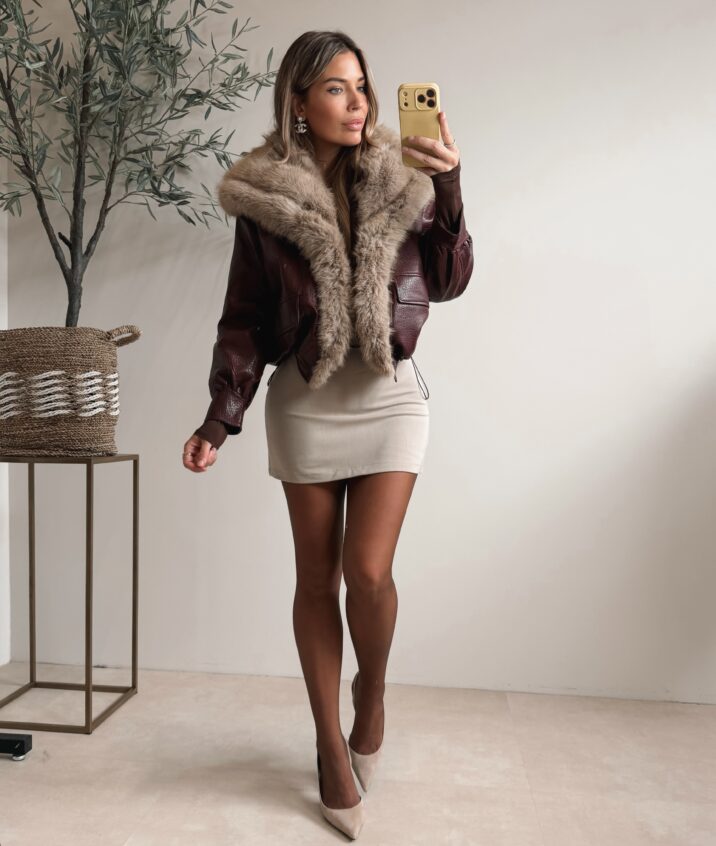 Cardi jacket with Faux fur - Bordeaux