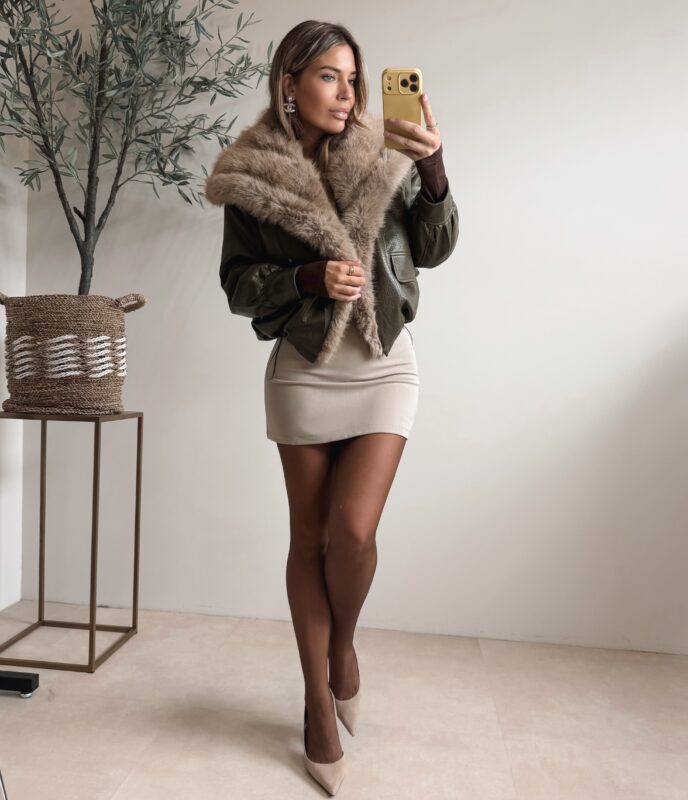Cardi jacket with Faux fur - Green