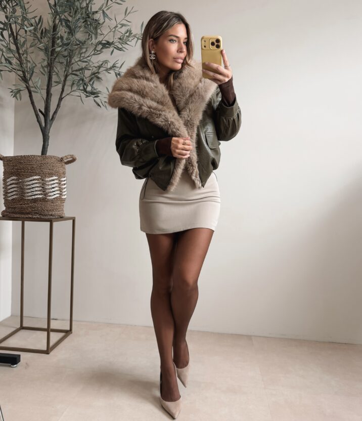 Cardi jacket with Faux fur - Green