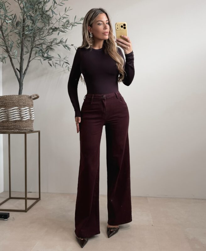 Wide leg stretch jeans - Bordeaux