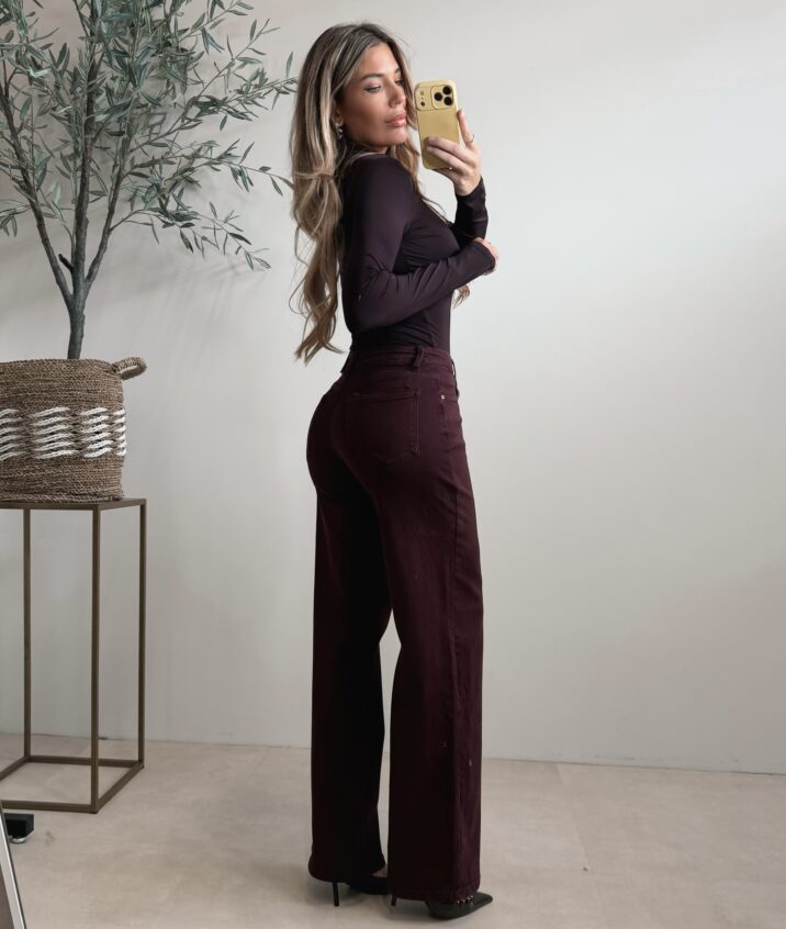 Wide leg stretch jeans - Bordeaux