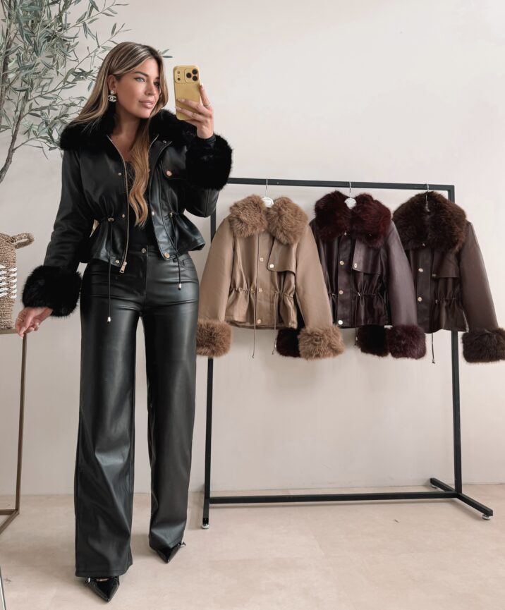 It Girl leather jacket with Faux fur - Choco
