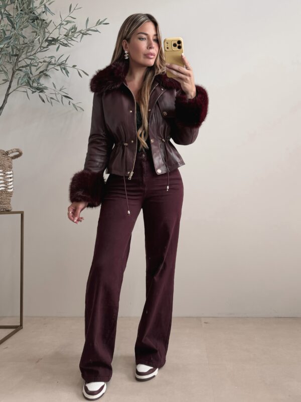 It Girl leather jacket with Faux fur - Wine
