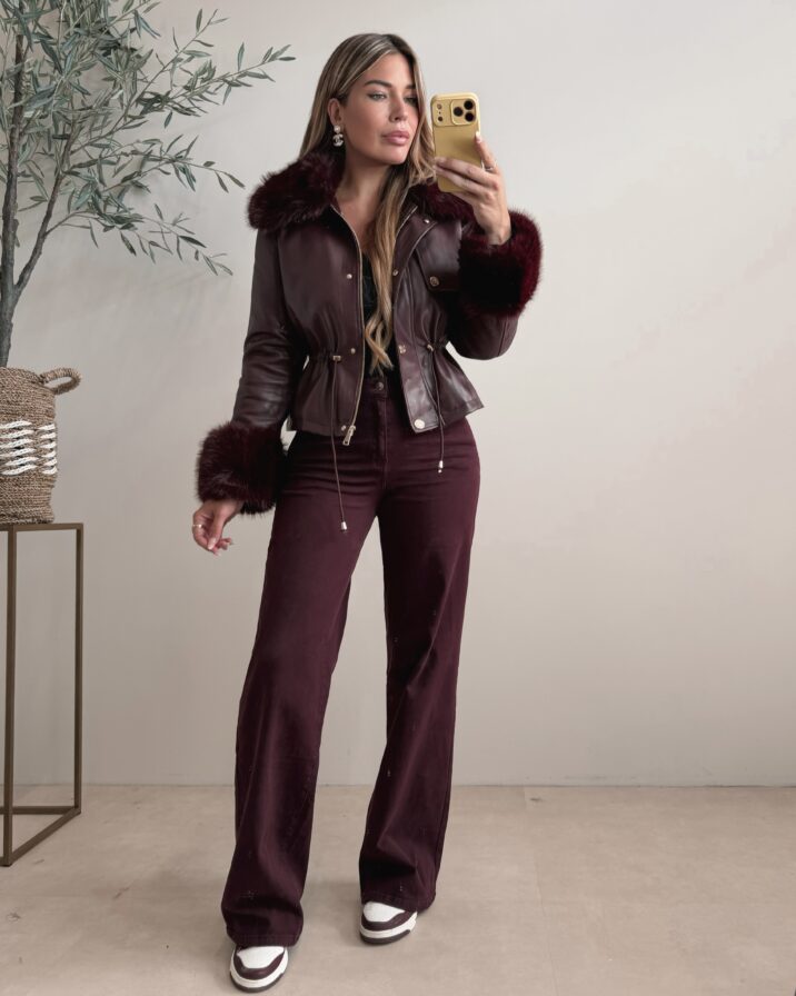 It Girl leather jacket with Faux fur - Wine