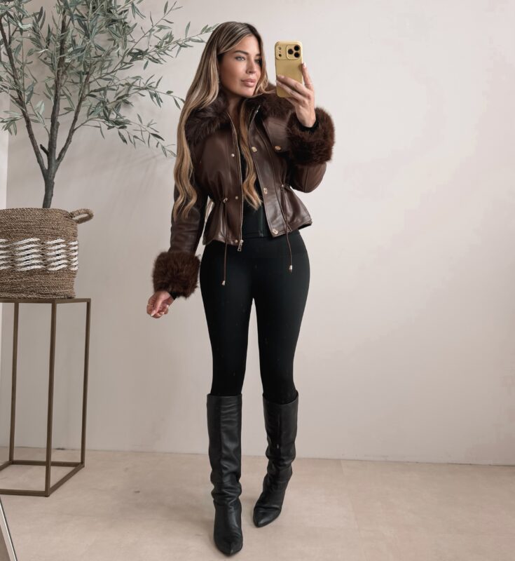 It Girl leather jacket with Faux fur - Choco