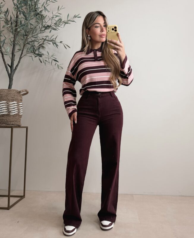Polo striped sweater - Pink