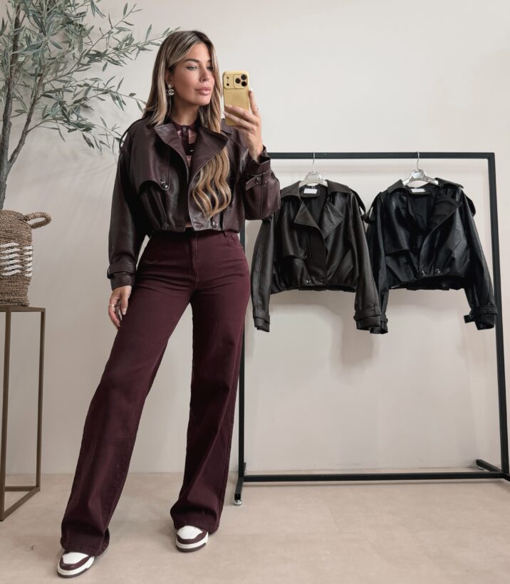Cropped faux leather bomber jacket - Bordeaux