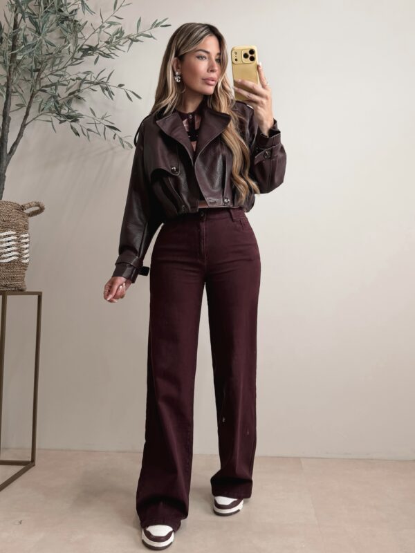Cropped faux leather bomber jacket - Bordeaux