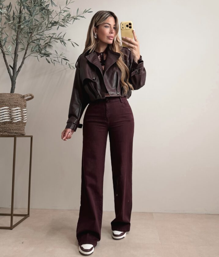 Cropped faux leather bomber jacket - Bordeaux
