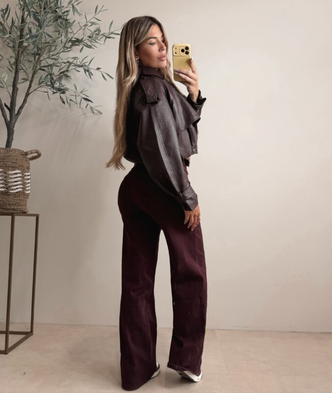Cropped faux leather bomber jacket - Bordeaux