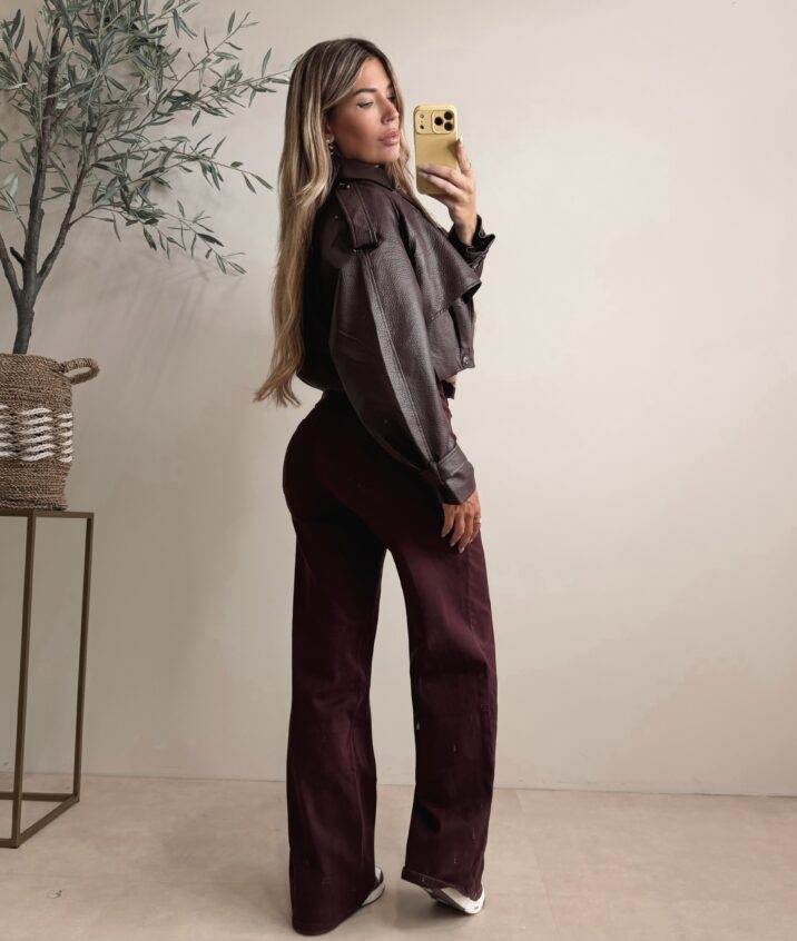 Cropped faux leather bomber jacket - Bordeaux