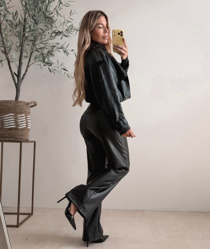 Cropped faux leather bomber jacket - Black