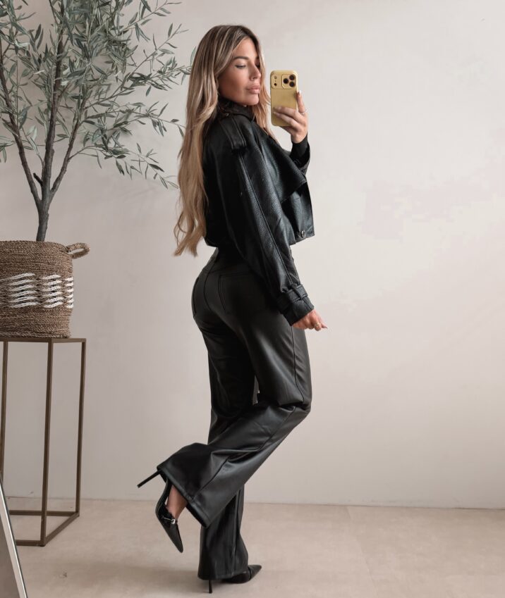 Cropped faux leather bomber jacket - Black