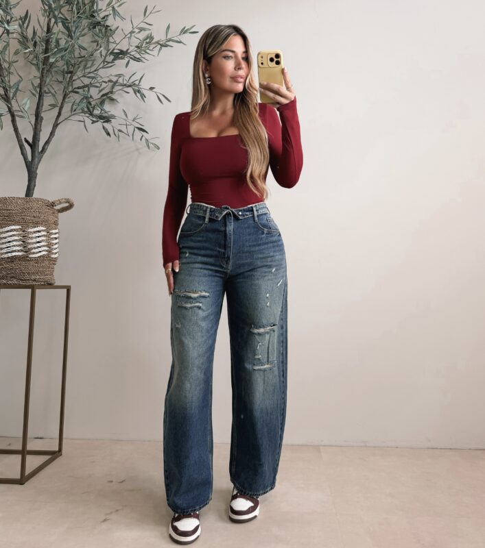 Skins Squared long sleeve top - Bordeaux