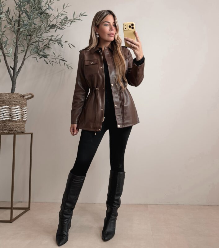 Alix faux leather jacket - Choco (Pre-Order Morgen)