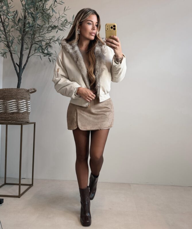 Reversible Faux fur bomber jacket - Creme