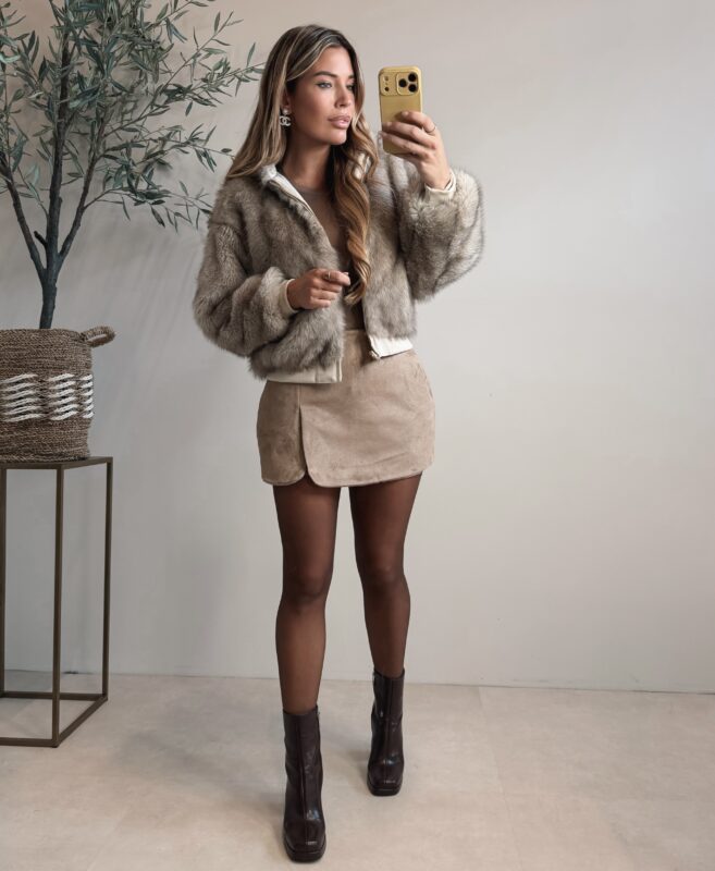 Reversible Faux fur bomber jacket - Creme