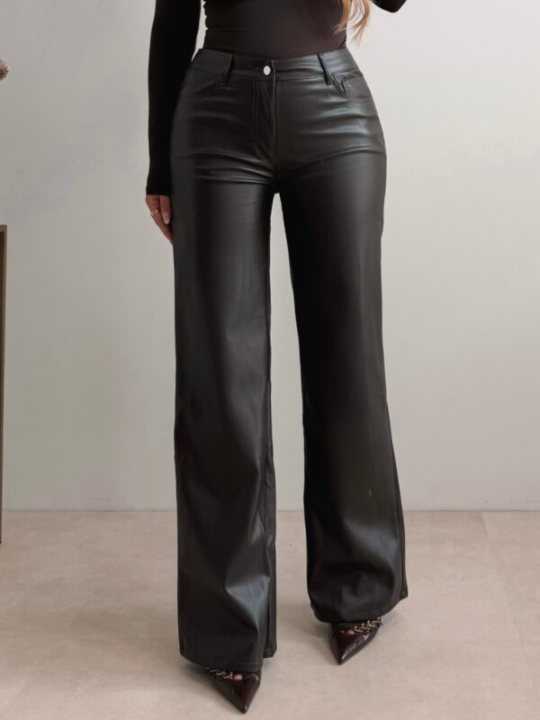 Leather tall wide leg pants - Choco