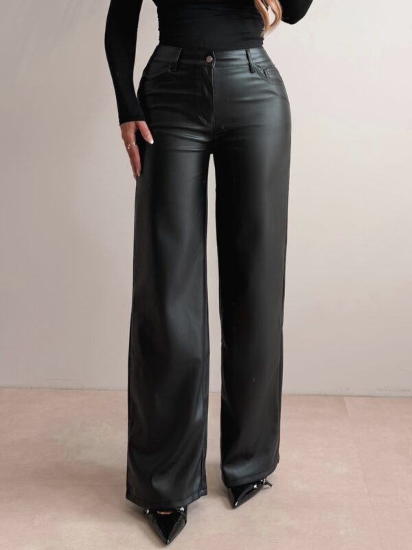 Leather tall wide leg pants - Black