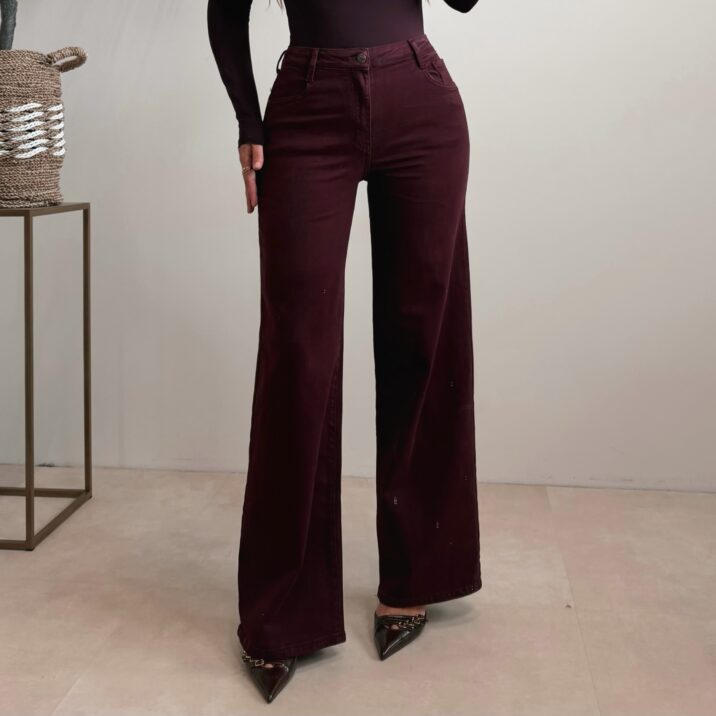 Wide leg stretch jeans - Bordeaux