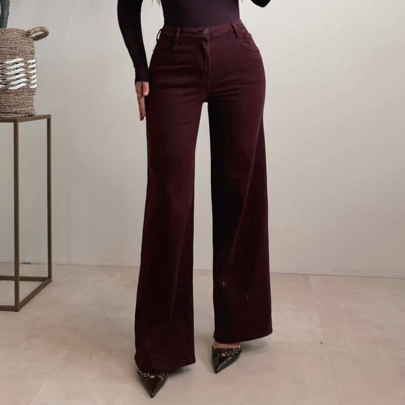 Wide leg stretch jeans - Bordeaux