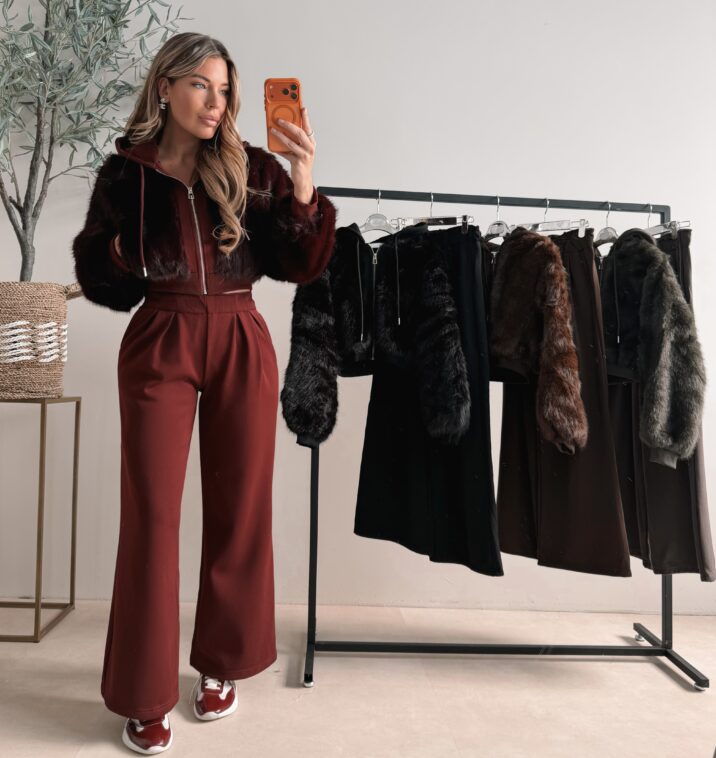 Premium Faux fur jogging suit  - Black
