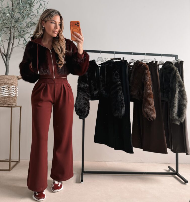 Premium Faux fur jogging suit  - Black