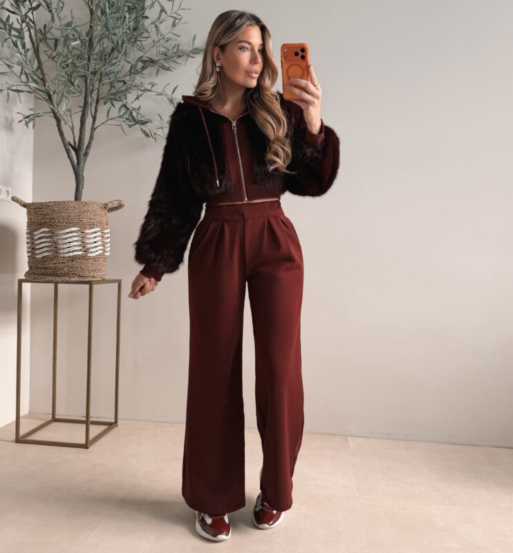Premium Faux fur jogging suit  - Wine