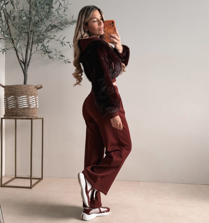 Premium Faux fur jogging suit  - Wine