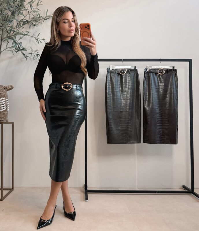 Croco Leather Skirt - Black