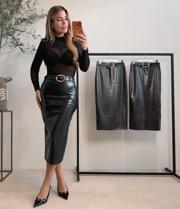 Croco Leather Skirt - Black