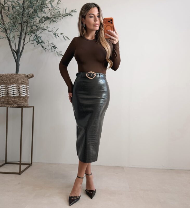 Croco Leather Skirt - Choco