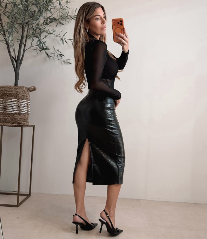 Croco Leather Skirt - Black