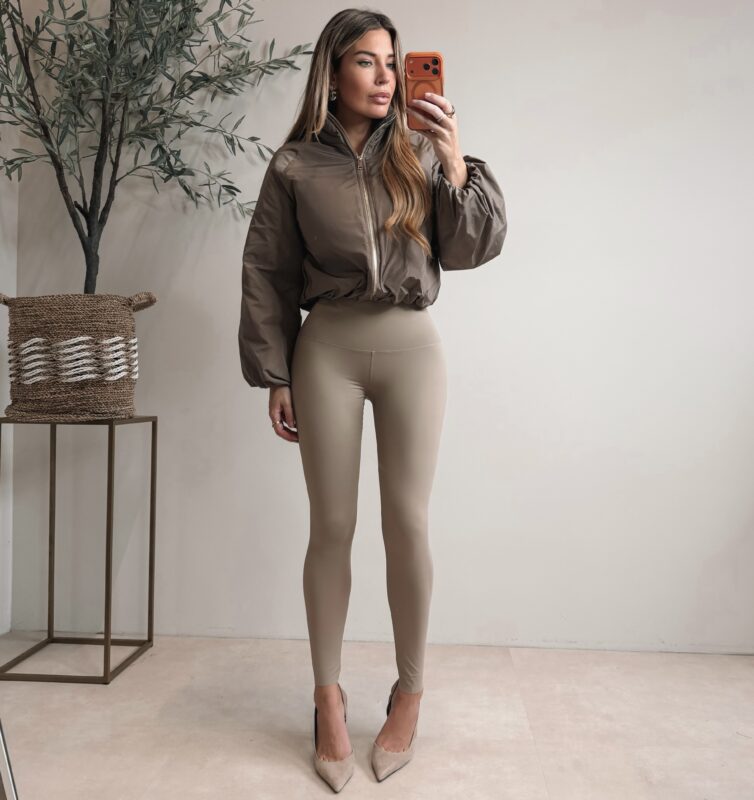 Glossy Bomber Jacket  - Taupe