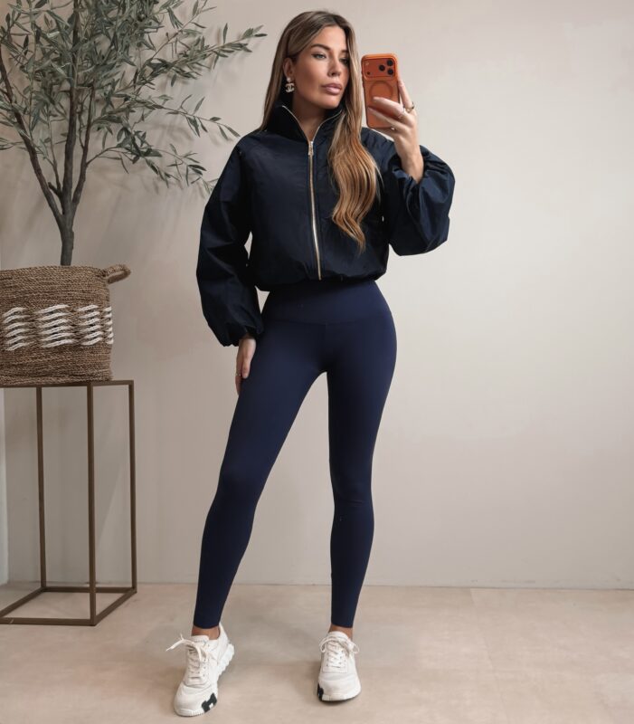 Glossy Bomber Jacket  - Navy