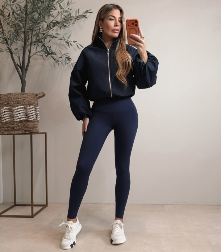 Glossy Bomber Jacket  - Navy