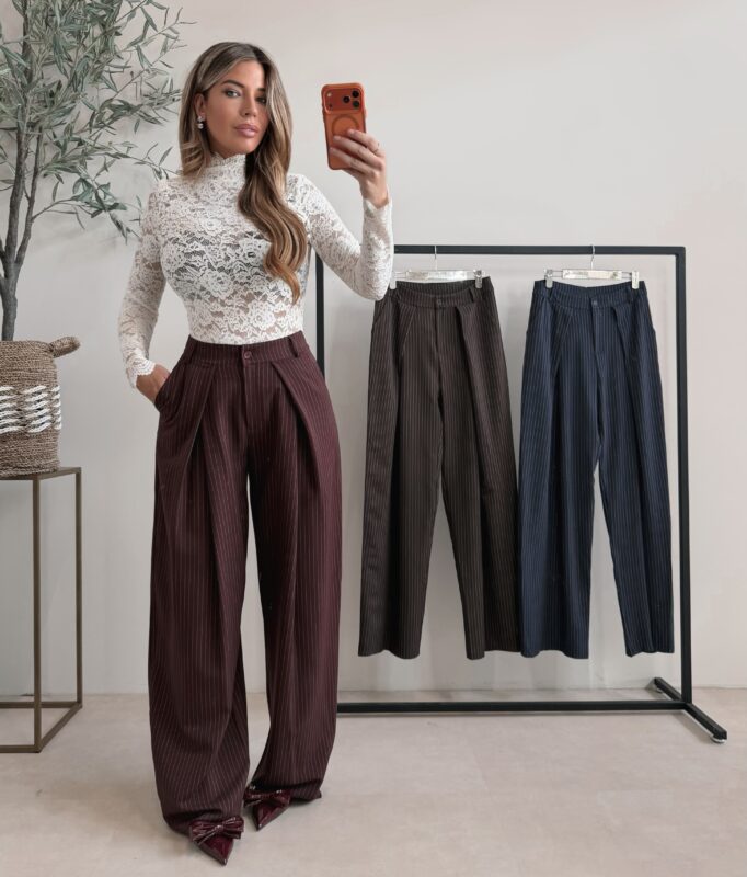 Tall Jessie Pants - Stripe Bordo