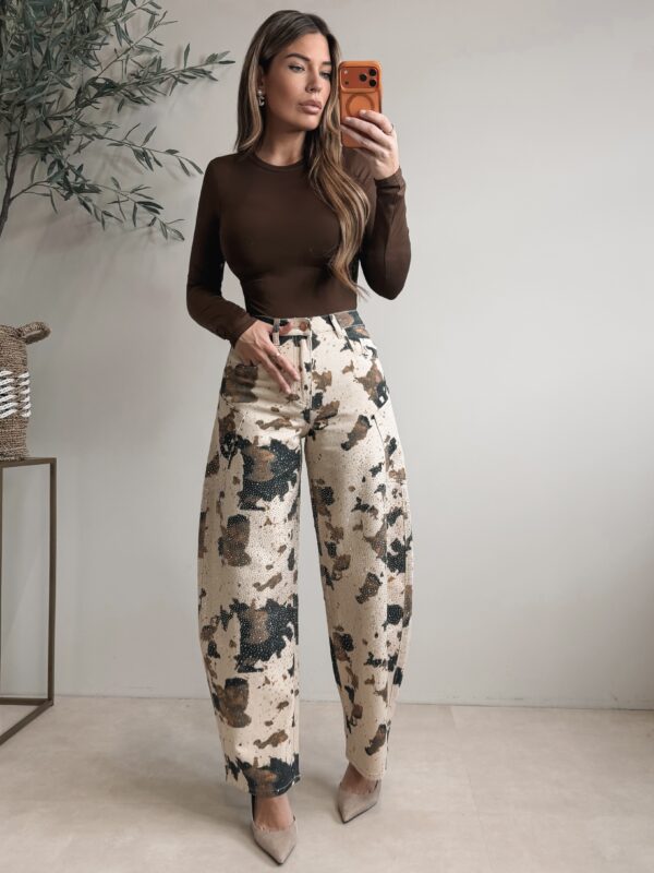 Fashion Diamond Cow Jeans - Nude