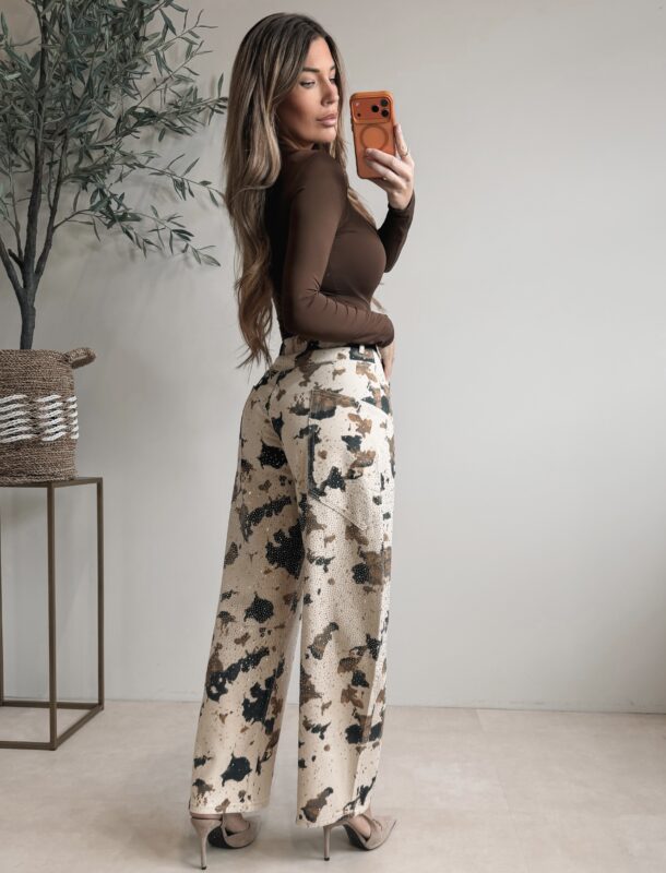 Fashion Diamond Cow Jeans - Nude