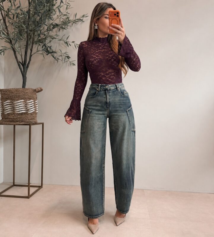 Lace Plum Top - Burgundy