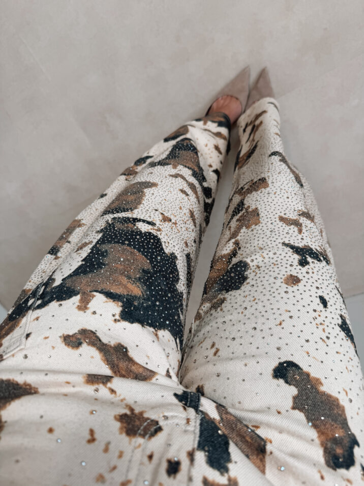 Fashion Diamond Cow Jeans - Nude